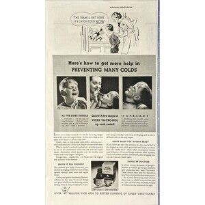 Vicks Va-TRO-Nol for Nose & Throats "Helps prevent Colds" Vintage Print Ad 1936